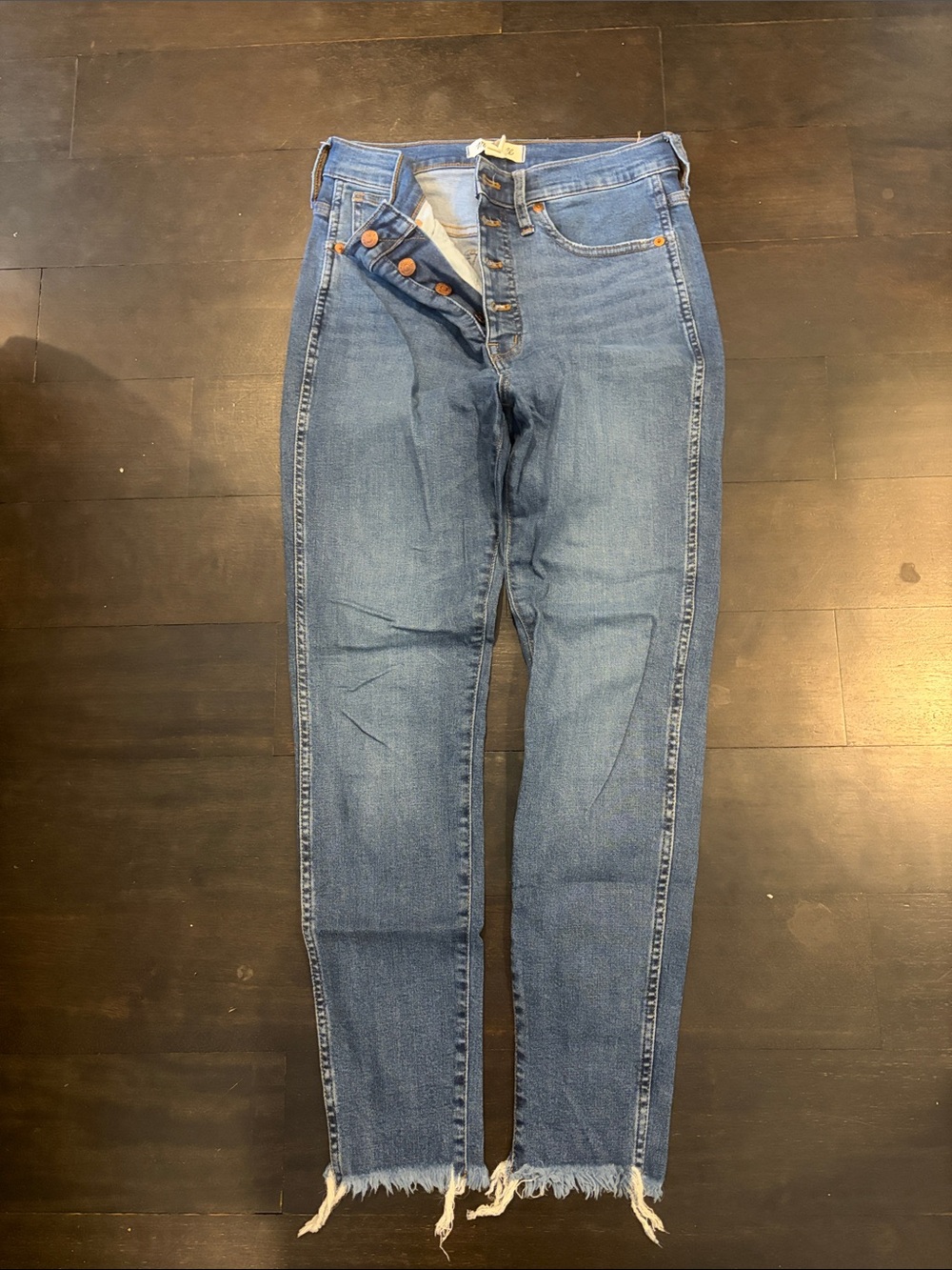 Madewell Skinny Button-Fly Blue Jeans with Raw Hem